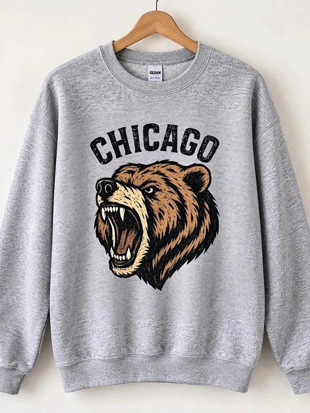 Chicago Bears Angry Grizzly Bear Head Sports Football Sport Grey Sweatshirt